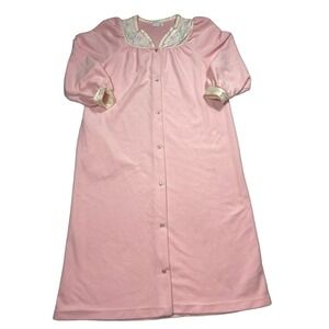 VTG Marlinda Pink House Coat Snap Front Robe Sz L Grannycore Cottagecore 70s